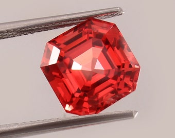 AAA Flawless Ceylon Padparadscha Sapphire Loose Asscher Cut Gemstone Quality Loupe Clean, Jewelry and Ring Making Product 7.05 Ct- 10x10 MM