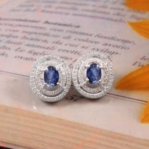 Flawless Ceylon Royal Blue Sapphire Oval Cut Dangle stud, Handmade Silver Dangles, 92.5 Sterling Silver Dangle Earrings, Gift for her 7x5 MM