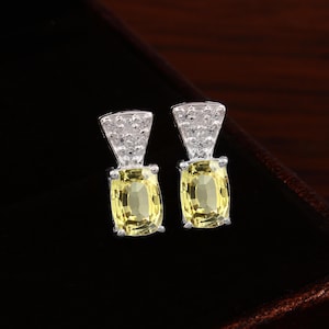 Magnifique pendentif saphir jaune de Ceylan, taille coussin, pendentifs en argent faits main, boucles d'oreilles pendantes en argent sterling 925, cadeau pour elle 7 x 5 mm