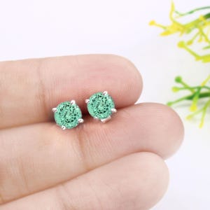 Flawless Ceylon Apple Green Parti Sapphire Round Cut Dangle stud, Handmade Silver Dangles,925 Sterling Silver Dangle Earrings, Gift 6x6 MM