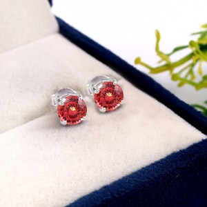 Flawless Ceylon Padparadscha Sapphire Round Cut Dangle stud, Handmade Silver Dangles,925 Sterling Silver Dangle Earrings, Gift for her 6x6MM