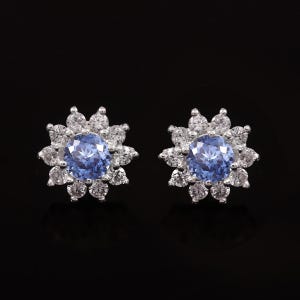 Wonderful Ceylon Pastel Blue Sapphire Round Cut Gemstone Stud Earrings, Handmade Silver Studs, 925 Sterling Silver Stud Earrings 6x6 MM