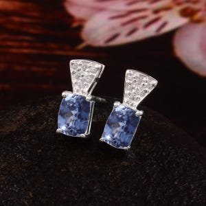 Flawless Ceylon Royal Blue Sapphire Cushion Cut Dangle stud, Handmade Silver Dangles,925 Sterling Silver Dangle Earrings, Gift for her 7x5MM