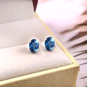 A Awesome Indicolite Blue Tourmaline Oval Cut Dangle stud, Handmade Silver Dangles,925 Sterling Silver Dangle Earrings, Gift for her  7x5 MM