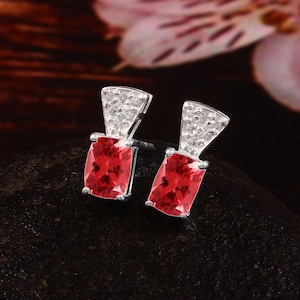 Superbe pendentif Padparadscha de Ceylan en saphir taille coussin, pendentifs faits main, boucles d'oreilles pendantes en argent sterling 925, cadeau pour elle 7 x 5 mm