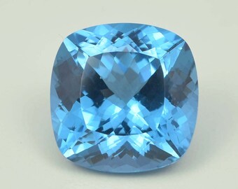 AAA Blue Aquamarine Loose Gemstone: Cushion Cut, 18.80 Ct