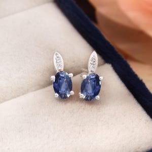 Flawless Ceylon Royal Blue Sapphire Oval Cut Dangle Stud, Handmade Silver Dangles, 925 Sterling Silver Dangle Earrings, Gift for her 6x4 MM