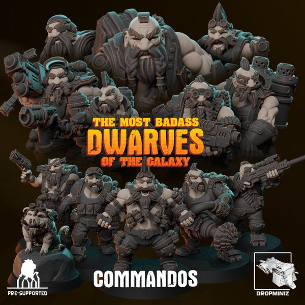 The Most Badass Dwarves of the Galaxy - Sci-Fi Dwarf Commandos - 13 Unpainted 28mm Miniatures for Tabletop Gaming