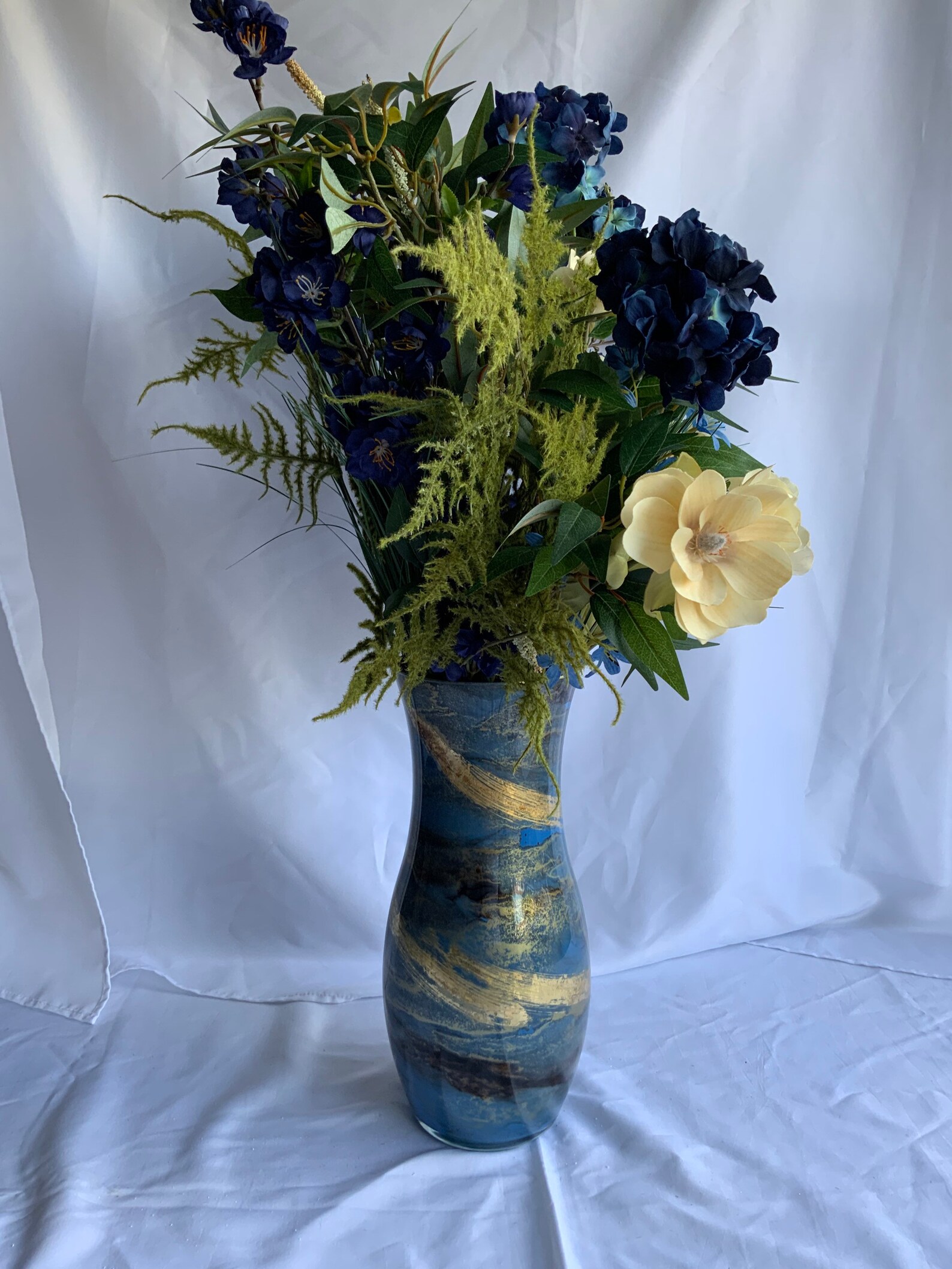 Elegant Navy Blue and Cream Floral Arrangement Etsy