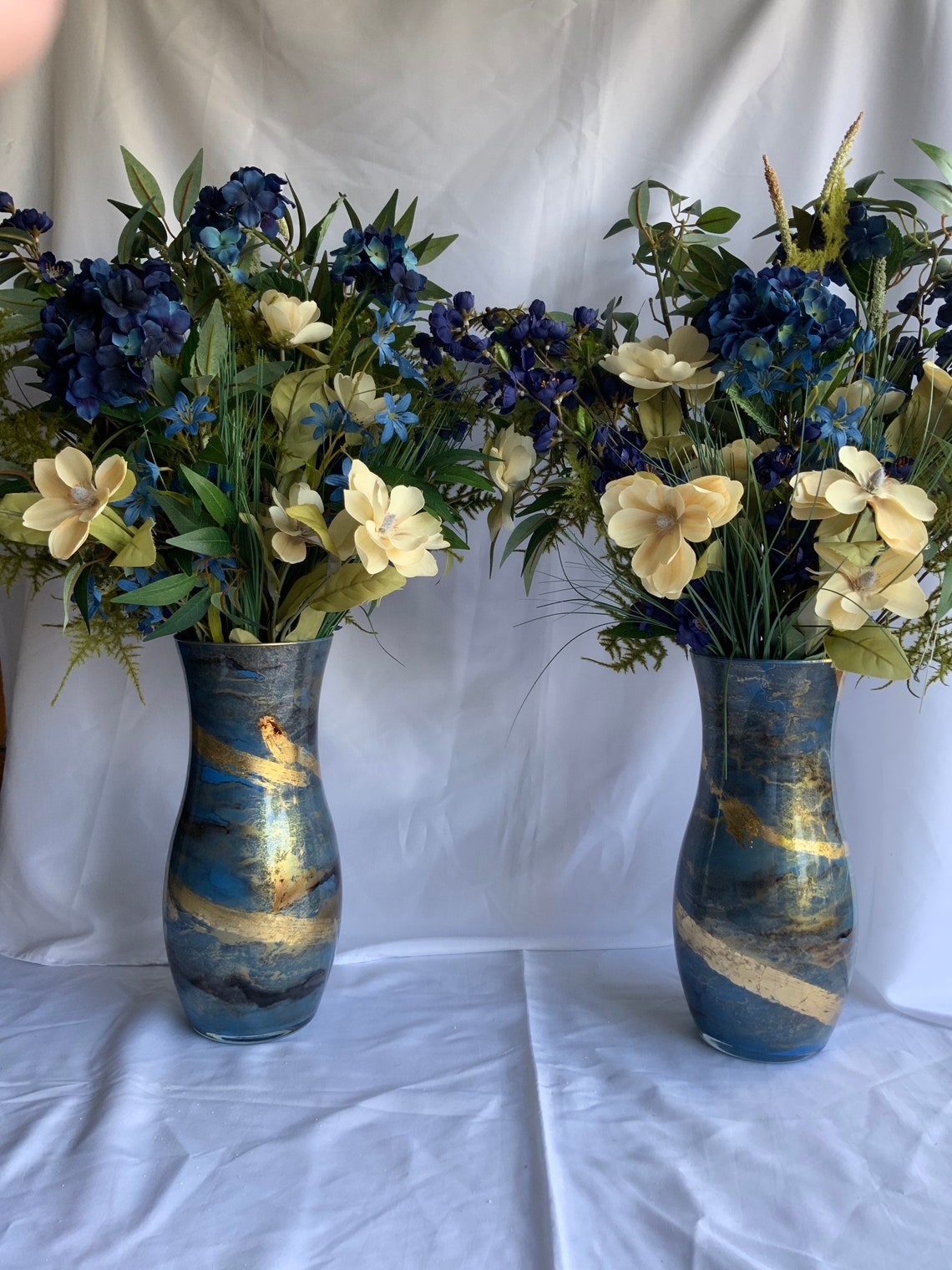 Elegant Navy Blue and Cream Floral Arrangement Etsy