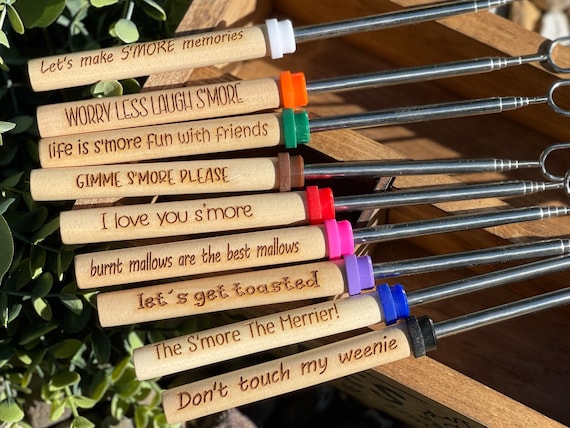S’mores Roasting Stick, Engraved Marshmallow Roasting, Expanding Campfire, S’mores Sayings, Personalized Gift Camping Hot Dog Stick.