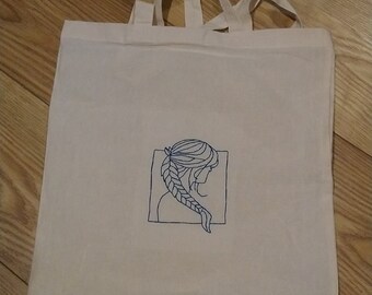 Bolso de mano con retrato de bailarina bordado / Bolso de lona de algodón con diseño minimalista de líneas