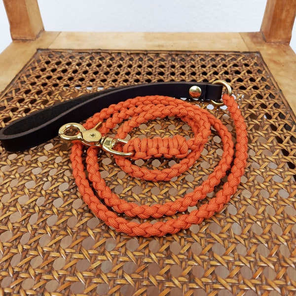 Paracord DELUXE_Hundeleine 1.40 m with leather hand strap