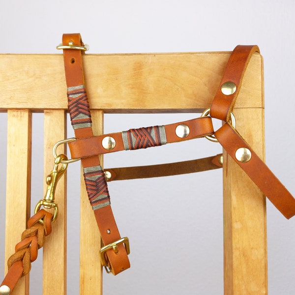 BOHO_Dog harness made of sustainable greased leather with zigzag rigging