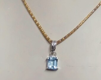 Natural Aquamarine emerald cut Pendant -Sterling Silver Pendant Necklace -Blue Aquamarine Necklace for Mother’s Day gifts