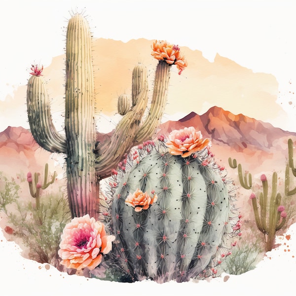 Water color cactus desert digital wall art