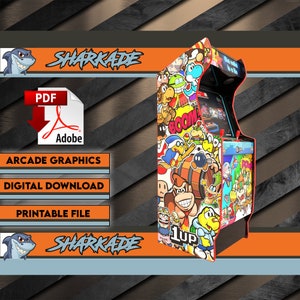 Stickerbomb mario Arcade cabinet machine artwork graphics vinyl, downloadable file, arcade cabinet Graphics Artwork stickers decals