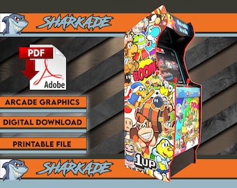 Stickerbomb mario Arcade cabinet machine artwork graphics vinyl, downloadable file, arcade cabinet Graphics Artwork stickers decals