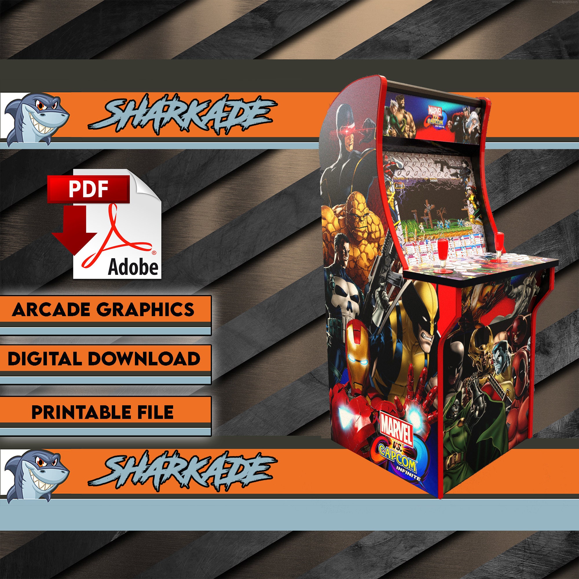 marvel vs capcom Arcade1up cabinet machine artwork graphics pdf download , arcade cabinet Graphics Artwork stickers decals