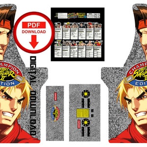 Street fighter Arcade1up cabinet machine artwork graphics pdf download , arcade cabinet Graphics Artwork stickers decals