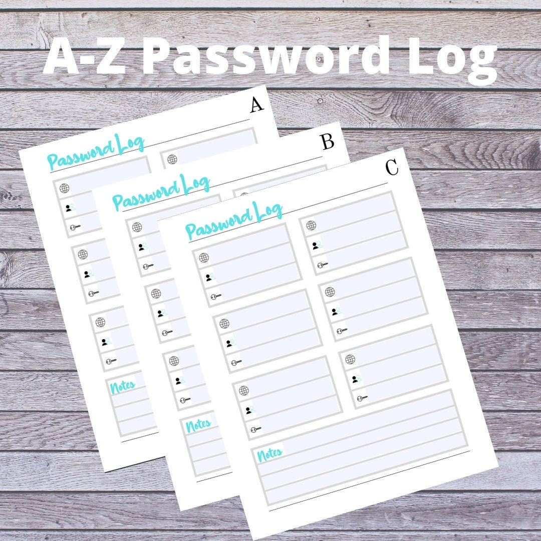 Alphabetical Password Sheets. Cover Included | Etsy