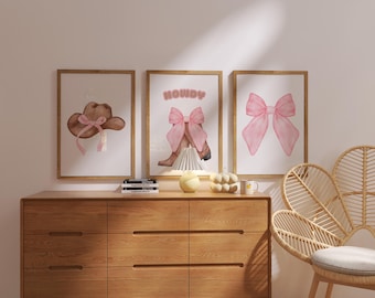 Western Decor, coastal cowgirl prints wall art set, Gallery Wall Set, Pink Wall Art, Howdy, Trendy Girly Art, Howdy Poster