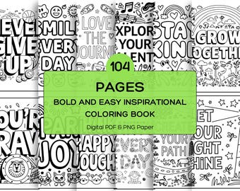 Bold and Easy Inspirational Coloring Book, Motivational Coloring Pages, Uplifting Quote Coloring, Positive Words Coloring Sheets