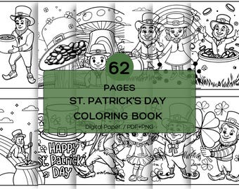 St. Patrick’s Day Coloring Pages, Shamrock Coloring Pages, Leprechaun Coloring Sheets, Lucky Day Coloring Book, Irish Holiday Art