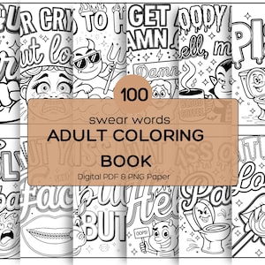 100 páginas para colorir de palavrões para adultos, páginas para colorir para imprimir, citações engraçadas de palavrões selvagens, download instantâneo, imprimir e colorir