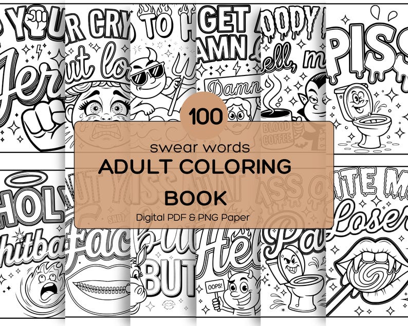 100 Swear Words Coloring Pages for Adults, Printable Coloring Pages