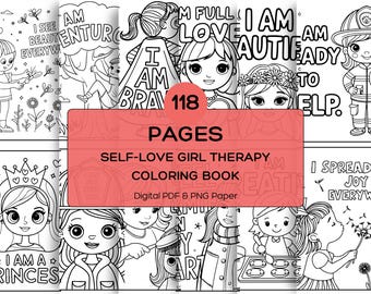 Bold And Easy Self-Love Girl Therapy Coloring Book, Self Love Coloring Book, Mental Health Coloring Pages, Self Care Coloring Book