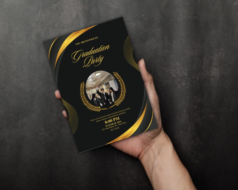 Elegant Black and Gold Graduation Party Invitation | Class of 2025 ...
