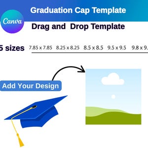5 Size Gradation Cap Topper Canva Editable Template, Blank Gradation Cap Topper, Gradation Decoration Class of 2025 Template, drag and drop
