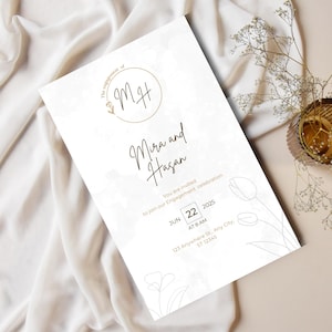 Elegant Flower Engagement Invitation Template, Flower Engagement Invite, Engagement Card, Editable Canva Template, Romantic Flower Invite