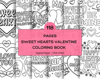 Valentine’s Day Adult Quote Coloring Book Pages, Sweet Hearts Romantic Coloring Sheets, cute and cozy girlie Self‑Care Love coloring