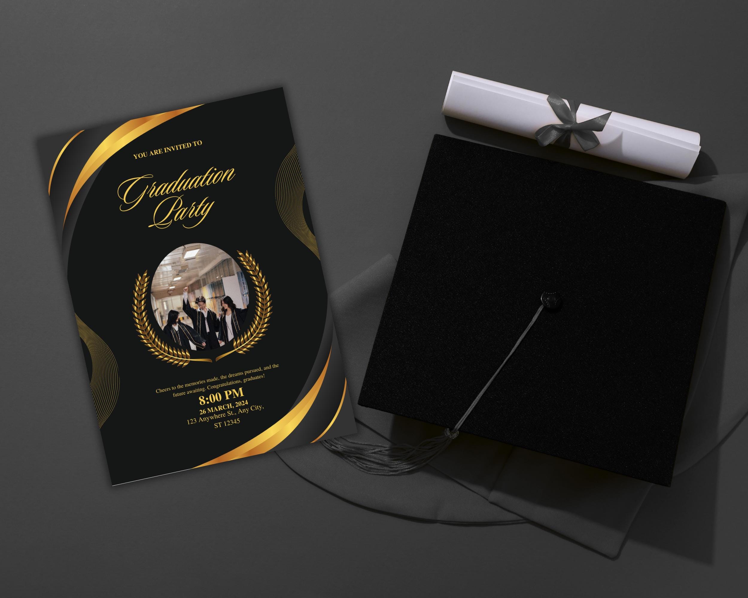 Elegant Black and Gold Graduation Party Invitation | Class of 2025 ...