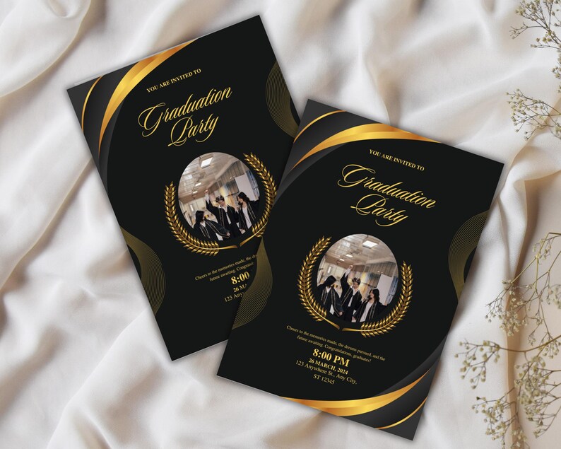 Elegant Black and Gold Graduation Party Invitation | Class of 2025 ...