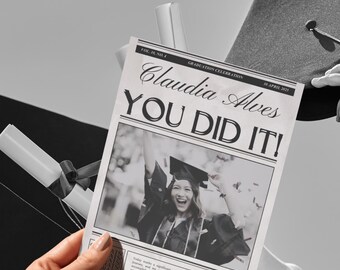 Graduation Newspaper Invite, College Announcement, Custom Canva Template, Graduation Party Flyer, Editable Grad Newspaper Design