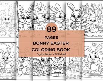 Cute Bunny Easter Coloring Book Pages for Kids | Bunny Easter Printable Activity | Cute Bunny Coloring Pages | Easter Coloring Book PDF