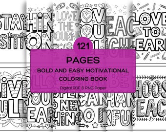 Bold and Easy Motivational Coloring Book Pages, Positive Quote Coloring Sheets, Inspiring Coloring Pages, Uplifting Coloring Book
