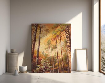 Vintage Oak Tree Landscape Stream Landscape Digital Print, Muted Neutral Colors Wall Art, Rustic Antique Decor Download