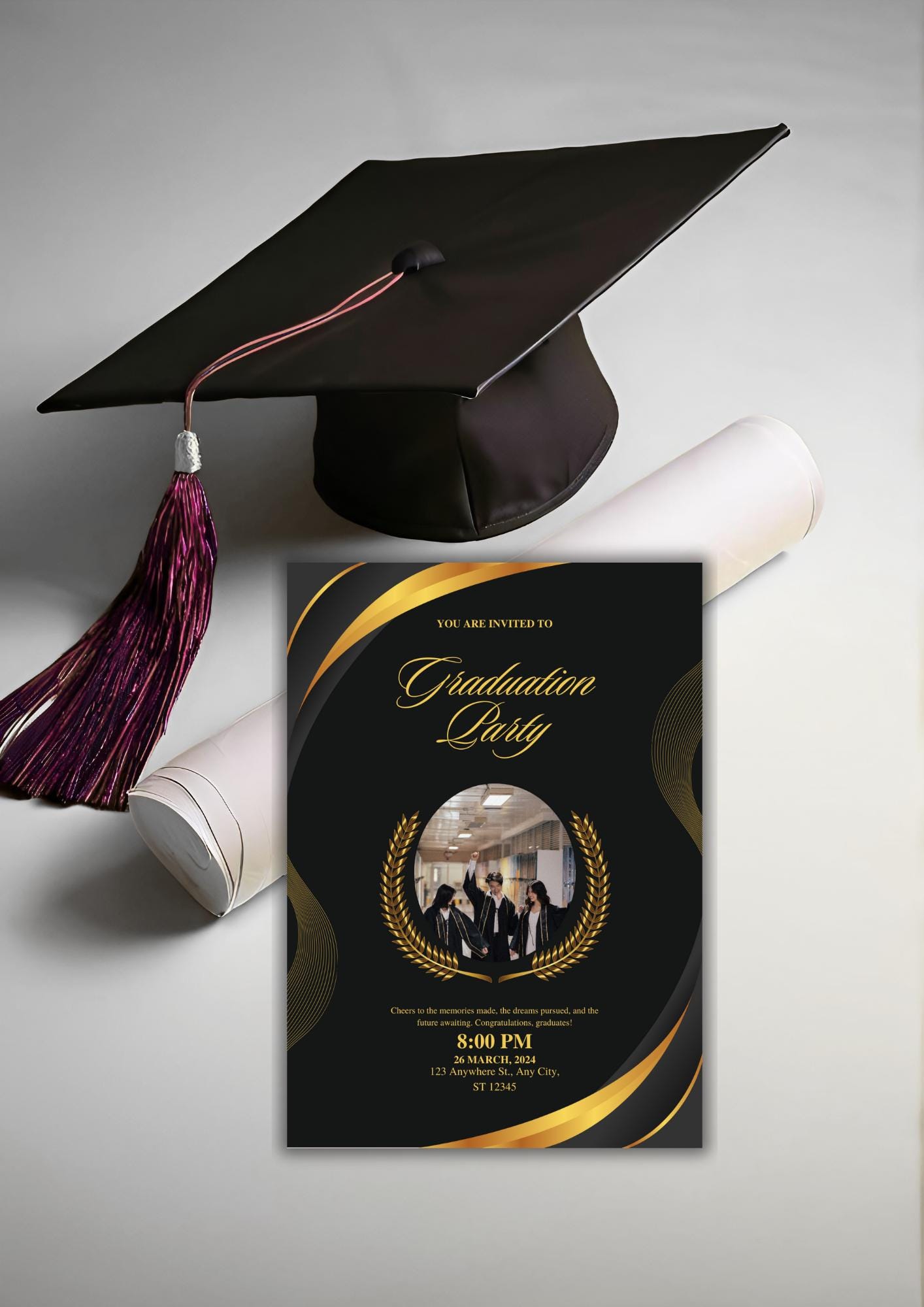 Elegant Black and Gold Graduation Party Invitation | Class of 2025 ...