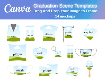 Graduation Bundle Scene Mockup, Canva Editable template mockup Bundle, Grad T-shirt, Grad Fans, and garden flag Templates