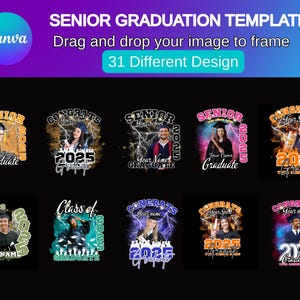 Elevate the Graduation Vibes of 2025 with Custom T-shirt Designs and an Easy Canva Template Senior 2025 Canva Template, Drag and Drop