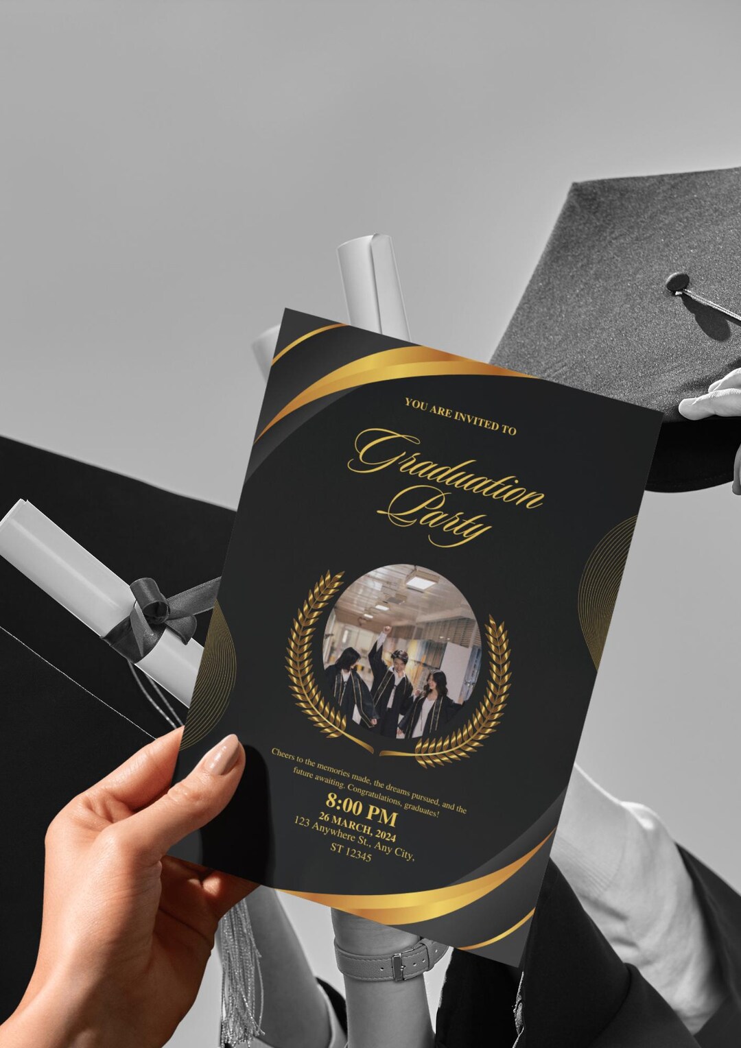Elegant Black and Gold Graduation Party Invitation | Class of 2025 ...