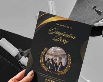 Elegant Black and Gold Graduation Invitation | Class of 2025 Digital ...