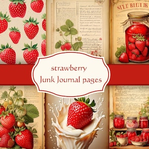 Vintage Strawberry Junk Journal Kit: Cottagecore Scrapbook Paper (Digital Download)