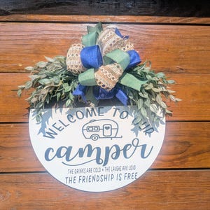 Camper Door Decor, Welcome Camper Sign, Camper Door Hanger, Camper Wreath, Rv Sign,Door hanger, front door decor, welcome to our camper