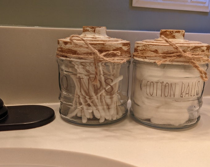 Q Tip & Cotton Ball Holder,bathroom Storage Jars Rae Dunn Inspired