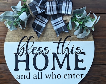 Front Door Decor, Bless This Home And All Who Enter, Year Round Wreath, Wreath, Front Door Sign, Front Door Hanger, Front Door Wreath